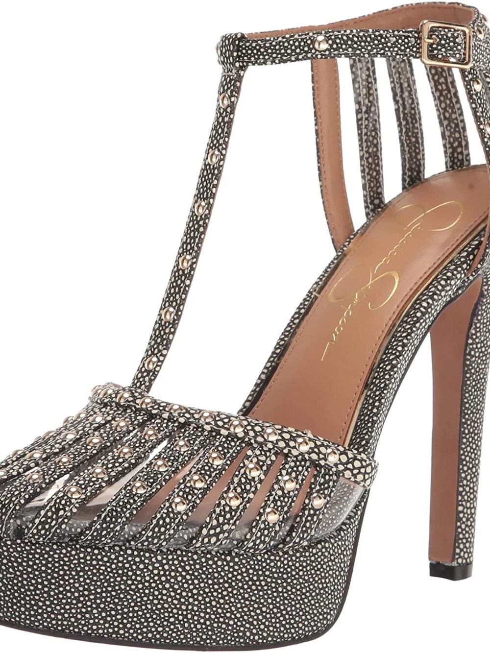 Jessica Simpson Black & Silver Studded T-Strap Platform Sandal